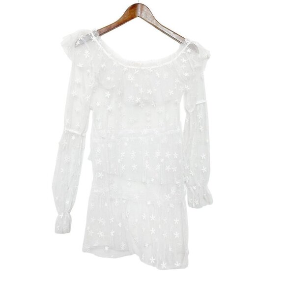 For Love & Lemons Claudia Off Shoulder Tulle Dress Women’s Small Daisy Sheer - Picture 3 of 11